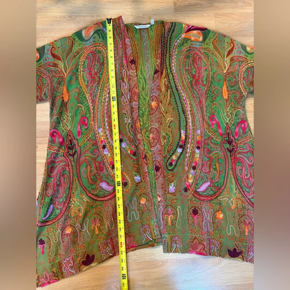 Soft Surroundings Green, Orange, Red and Pink Oasis Wool Open Kimono Size L/XL - Picture 7 of 8